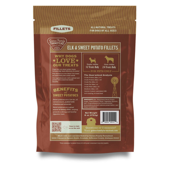 All Natural Meat & Sweet Potato Fillets Dog Treats – Limited Ingredient, Made in USA - GFFW - 6 oz - Elk and Sweet Potato - 26