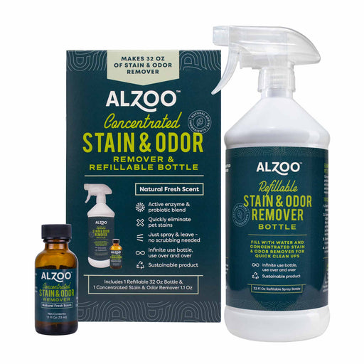 ALZOO Concentrated Enzyme - Based Pet Stain & Odor Remover Kit & Refill - 7VWW - Kit - (1) 32oz Bottle with (1) 1.1 oz Concentrate Stain & Oder Remover - 1