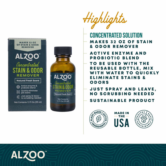 ALZOO Concentrated Enzyme - Based Pet Stain & Odor Remover Kit & Refill - 7VWX - 1.1 oz Refill - 11