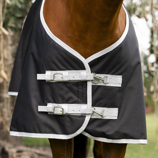 Amigo Ripstop 900D Quarter Horse Plus Turnout Blanket - 200g Medium Weight, Waterproof with Detachable Hood - FOXBE - Black / White Trim - 68" - 2