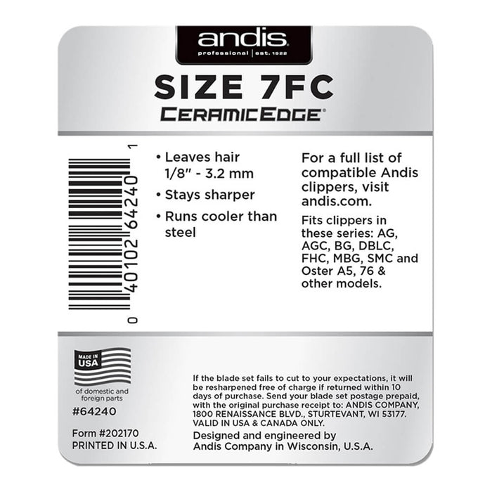 Andis CeramicEdge FC Clipper Blades - 008AND-64240 - CeramicEdge - #7FC (3.2mm) - 3