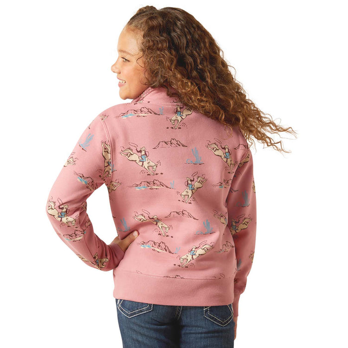 Ariat Girls Bronc Scene 1/4 Zip Sweatshirt - AI8PR - Pink - XSmall - Each - 2