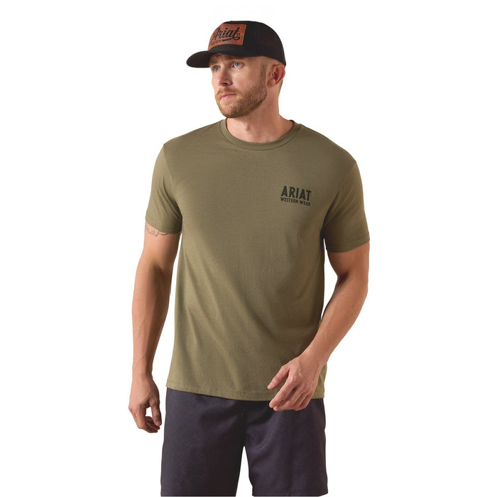 Ariat Mens Outline Shop Short Sleeve Shirt, Western Wear Tee - AI9CQ - Military Heather - Small - Each - 7