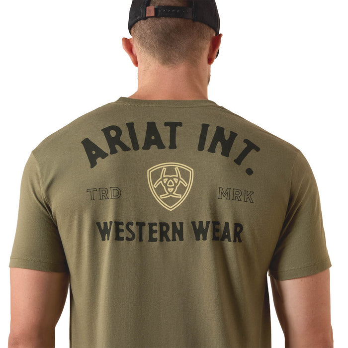 Ariat Mens Outline Shop Short Sleeve Shirt, Western Wear Tee - AI9CQ - Military Heather - Small - Each - 6