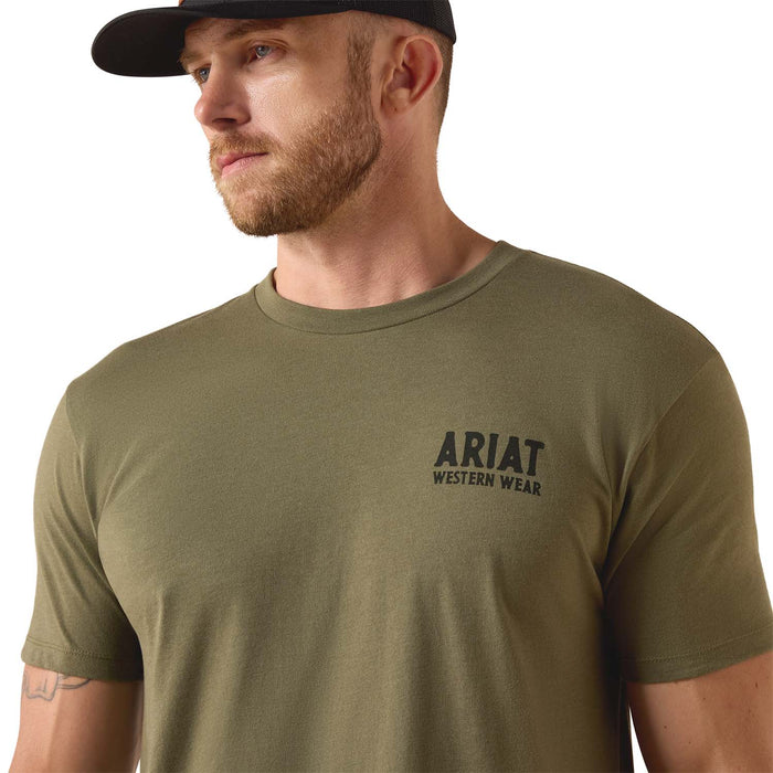Ariat Mens Outline Shop Short Sleeve Shirt, Western Wear Tee - AI9CQ - Military Heather - Small - Each - 8