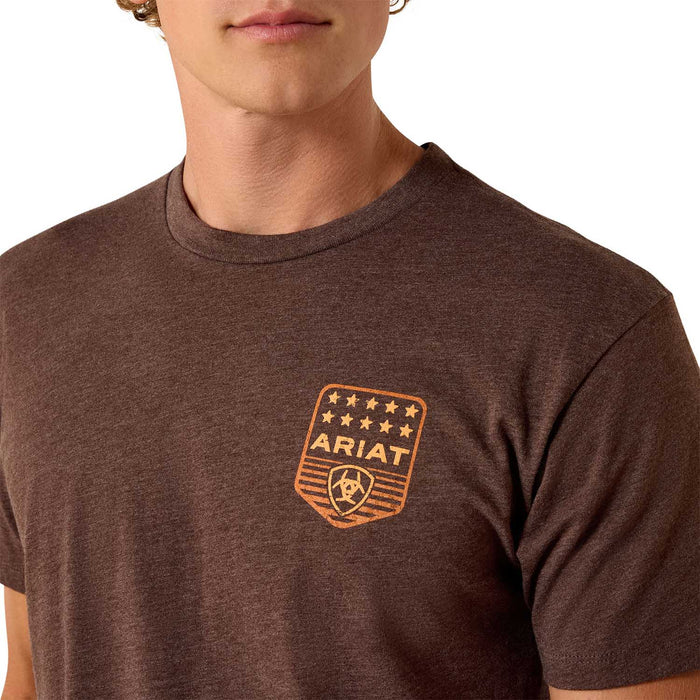 Ariat Mens Patriotic Badge Short Sleeve Shirt, 100% Cotton Unisex Top - AI9DU - Brown - Small - Each - 8