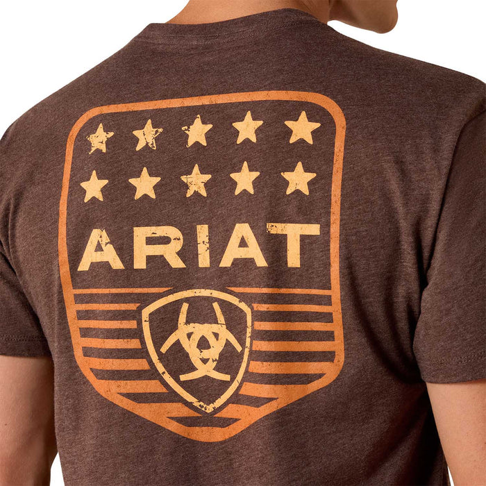 Ariat Mens Patriotic Badge Short Sleeve Shirt, 100% Cotton Unisex Top - AI9DU - Brown - Small - Each - 6