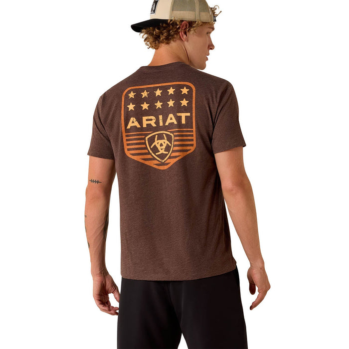 Ariat Mens Patriotic Badge Short Sleeve Shirt, 100% Cotton Unisex Top - AI9DU - Brown - Small - Each - 5