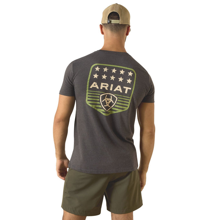 Ariat Mens Patriotic Badge Short Sleeve Shirt, 100% Cotton Unisex Top - AI9E1 - Charcoal - Small - Each - 1