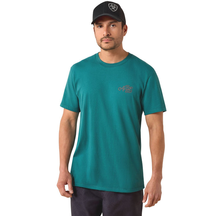 Ariat Mens Short Sleeve Shirt, Cattle Skull Freedom Western Graphic Tee - AI9CC - Mediterranian Blue - Small - Each - 3