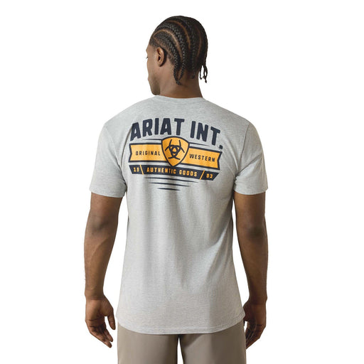 Ariat Mens Short Sleeve Shirt, Grey Banner Badge Western Graphic Tee - AI9BT - Heather Grey - Small - Each - 1