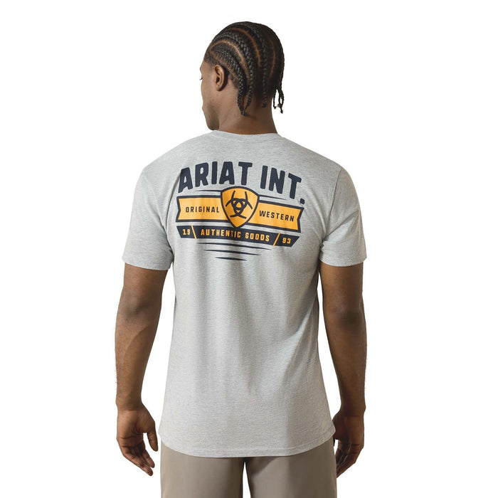 Ariat Mens Short Sleeve Shirt, Grey Banner Badge Western Graphic Tee - AI9BT - Heather Grey - Small - Each - 1