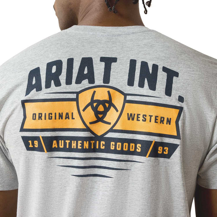 Ariat Mens Short Sleeve Shirt, Grey Banner Badge Western Graphic Tee - AI9BT - Heather Grey - Small - Each - 2