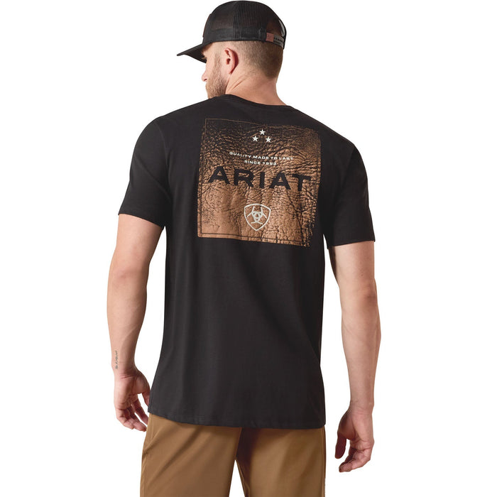 Ariat Mens Short Sleeve Shirt, Leather Patch Western Tee - AI9C6 - Black - Small - Each - 1