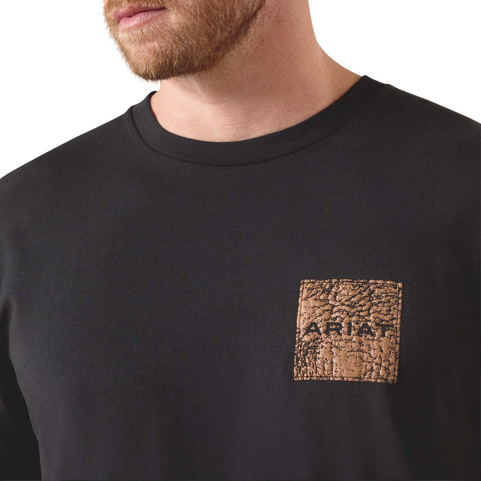 Ariat Mens Short Sleeve Shirt, Leather Patch Western Tee - AI9C6 - Black - Small - Each - 4