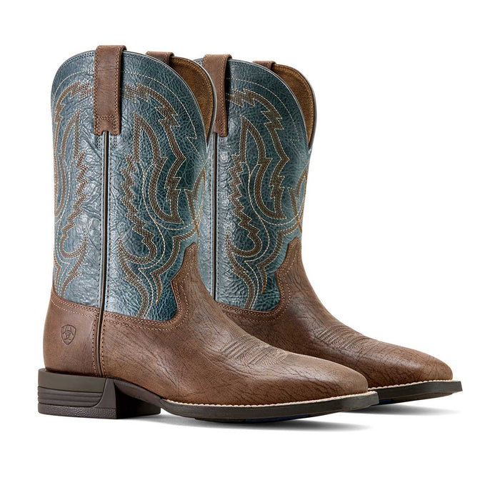 Ariat Mens Steadfast Wide Square Toe Leather Cowboy Boot – Comfortable All - Day Western Work Boot - AIBK7 - Brown with Baby Blue - 8 D - 1