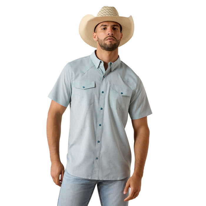 Ariat Men's Western VentTek Short Sleeve Fitted Snap Shirt - UPF 40 - AI9HE - Blue - Small - 1 ct - 1