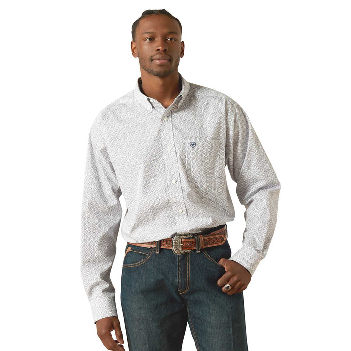 Ariat Mens Wrinkle Free "Declan" Classic Fit Long Sleeve Shirt – Iron - Free Button - Front Shirt - AIBAL - White - Small - 1