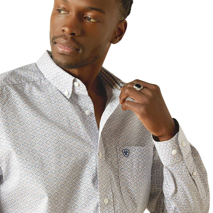 Ariat Mens Wrinkle Free "Declan" Classic Fit Long Sleeve Shirt – Iron - Free Button - Front Shirt - AIBAL - White - Small - 3