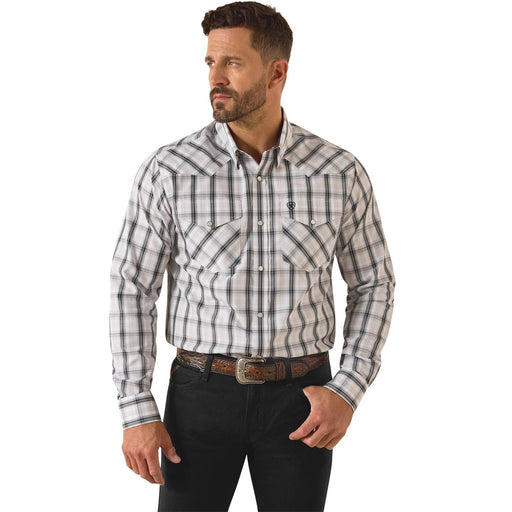 Ariat Men's Wrinkle - Free Fitted Snap Button Long Sleeve Shirt - AI9J4 - White Plaid - Small - 1 ct - 1