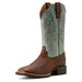 Ariat Womens Hybrid Ranchwork Wide Square Toe Leather Western Work Boot - AIBJV - Peanut/Worn Denim with Brown - 6 - 3