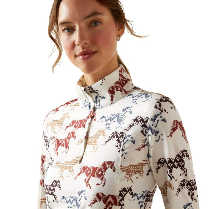 Ariat Women's Lowell 3.0 Long Sleeve 1/4 Zip Baselayer Shirt – Soft, Breathable, Performance Riding Top - AIBFV - Painted Ponies Print - Xsmall - 6