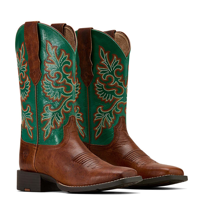 Ariat Women's Round Up Wide Square Toe StretchFit Western Boot - ADJF - Brown - 8B - 1