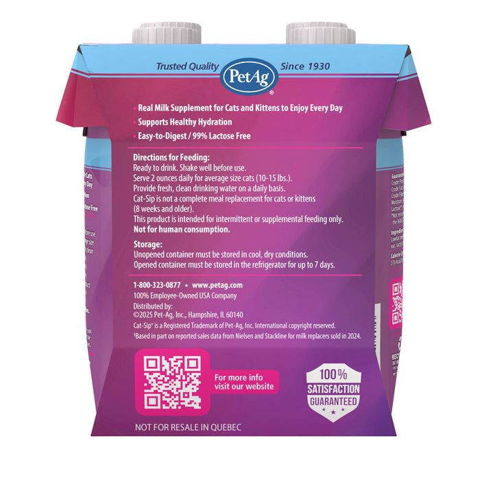 PetAg Cat-Sip Real Real Milk Treat Ready to Feed Snack for Cats - 4 Pack Size 32 oz.