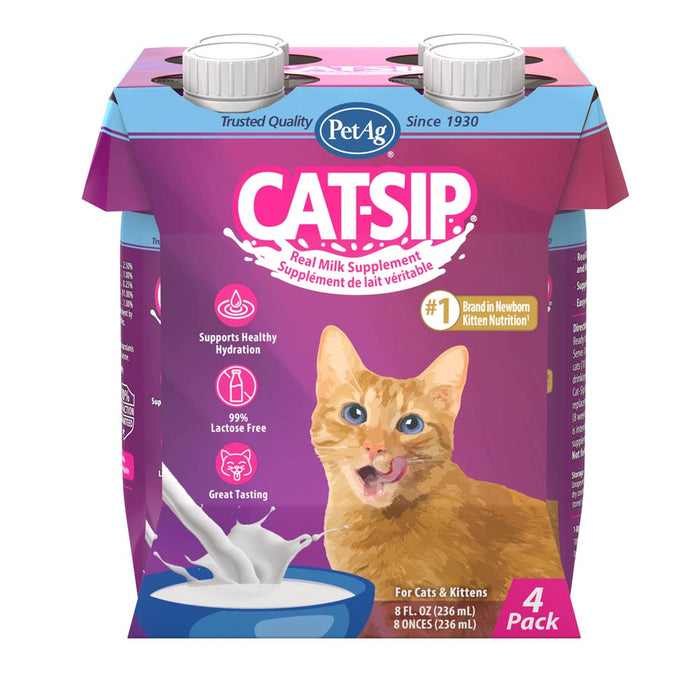 PetAg Cat-Sip Real Real Milk Treat Ready to Feed Snack for Cats - 4 Pack Size 32 oz.