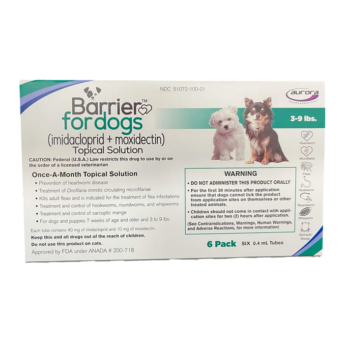 Barrier (imidacloprid + moxidectin) Once - a - month Topical Solution for Dogs - 012AUR-739606 - 3 - 9 lbs - 6 ct (6 Month Supply) - 2