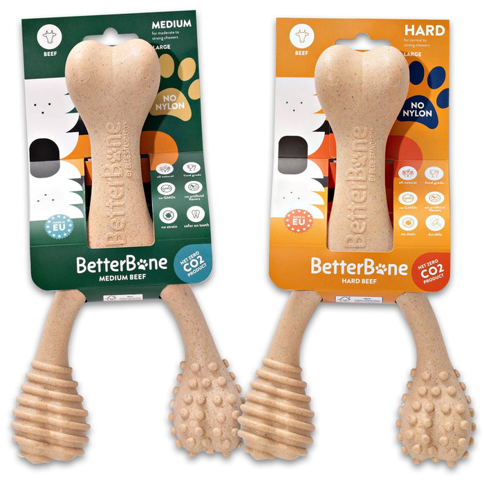 BetterBone Hard Density Dog Chew Toy for Aggressive Chewers, Beef - BS2N-BS2E-KIT - Medium & Hard - 2 ct - Large - 8