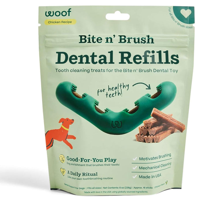 Bite n’ Brush Dog Dental Chew Toy & Treat Refills– Self - Cleaning, Teeth & Gum Care, Plaque & Tartar Remover - WO2AT - Refill Treats - 8 oz (approx. 16 sticks) - 7