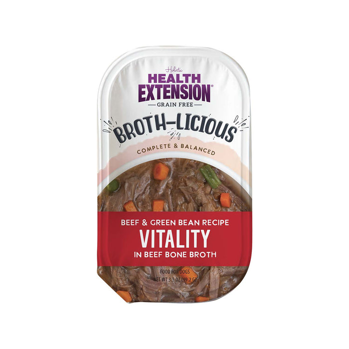 Broth - Licious in Bone Broth - Healthy Belly Recipe Dog Food, 3.5 oz Tray - HE27 - 3.5 oz - Beef & Green Bean in Bone Broth - Vitality Recipe - 7