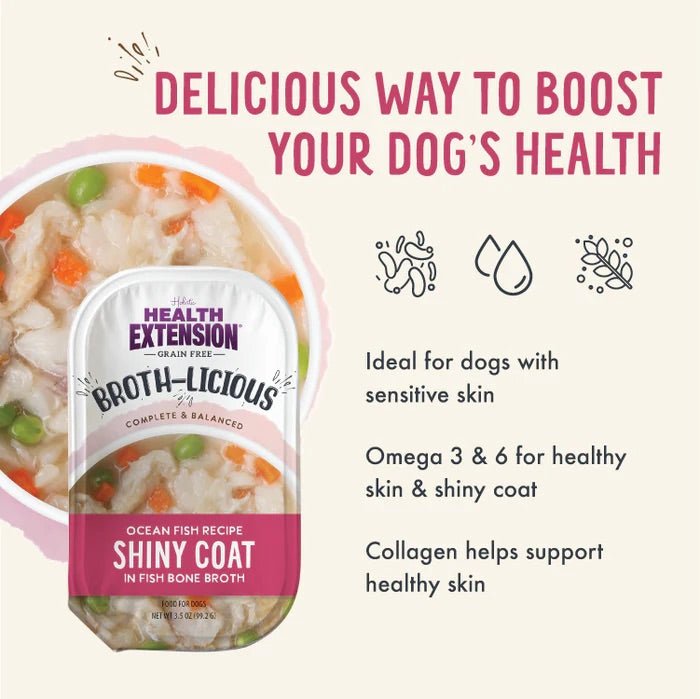 Broth - Licious in Bone Broth - Healthy Belly Recipe Dog Food, 3.5 oz Tray - HE28 - 3.5 oz - Ocean Fish in Bone Broth - Shiny Coat Recipe - 11