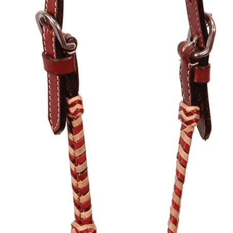 Buffalo Leather Brown Rawhide Laced One Ear Headstall - BUFUA - 3