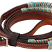 Buffalo Leather Turquoise Rawhide Laced Roping Rein, 7 ft - BUFUJ - 2