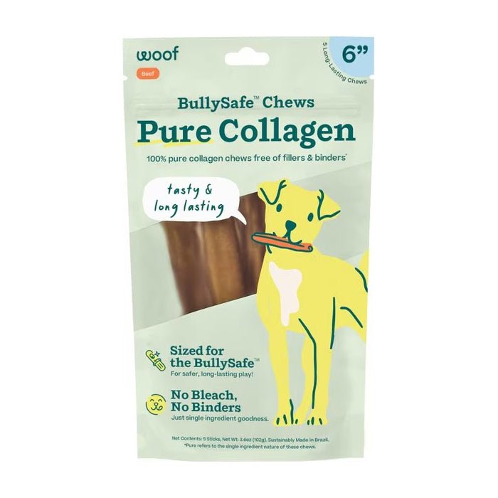 BullySafe Chews - Pure Collagen Chews Dog Chews – Long Lasting, Single Ingredient, Joint Support - WO2AL - 6"L - 5 pk - 1