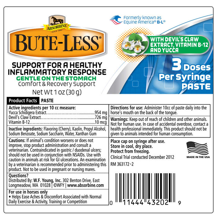 Absorbine BUTE - LESS Inflamation Supplement for Horses - EJB6 - Paste, 3 Doses - 8