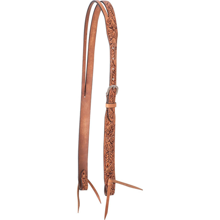 Cashel Antiqued Leaf Tooled Split Ear Headstall - QL1N6 - Brown - 1