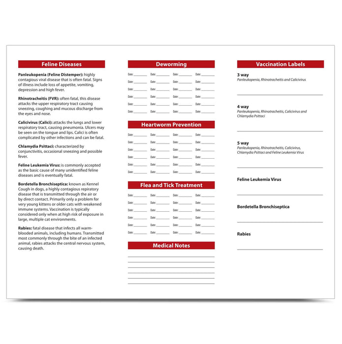 Jeffers Cat Health Records, 10 pk