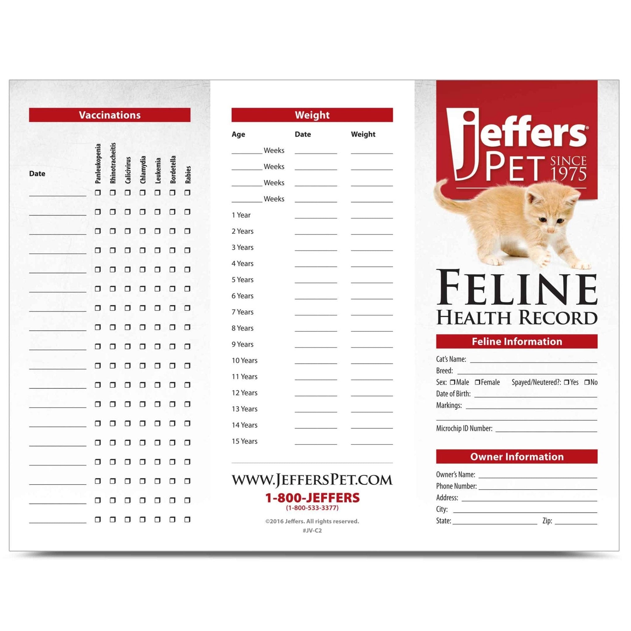Cat Recid Jeffers Cat Health Record Organizer for Vaccinations and Wellness ...