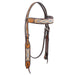 Cody Pro Blue & Beige Inlay Browband Headstall with Floral Tooling - BUFW4 - Brown - Horse - 1