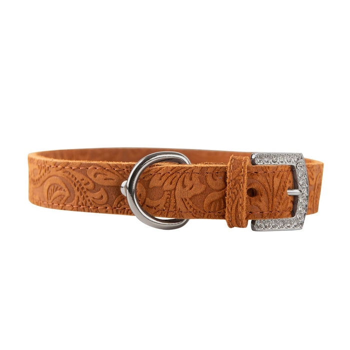 Crystal Buckle Made in USA Leather Dog Collar - LY1P - Mocha - 2