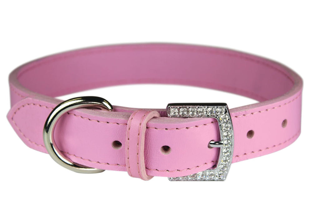 Crystal Buckle Made in USA Leather Dog Collar - LY23 - Rose Red - 6