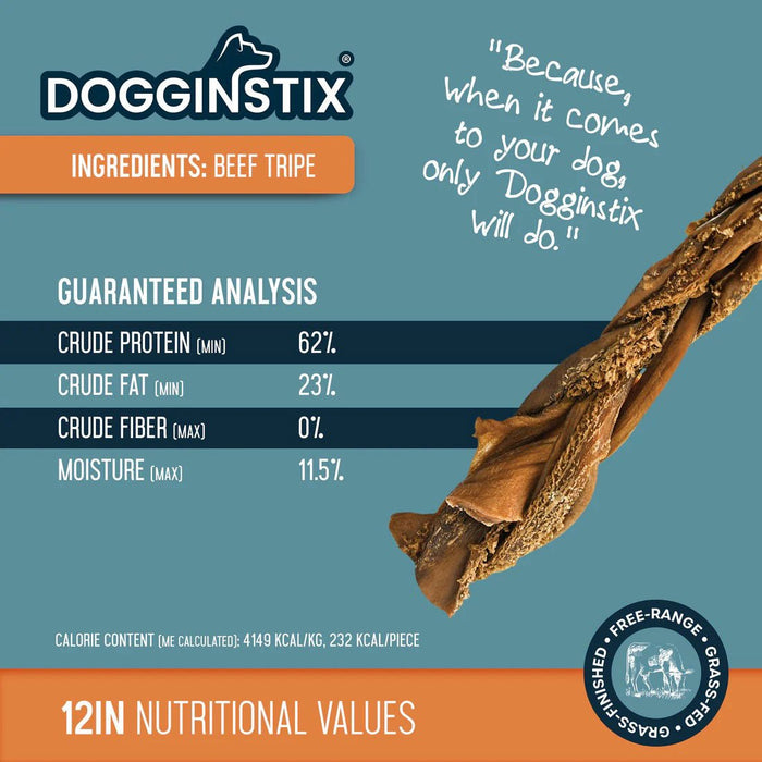 Dogginstix Braided Beef Tripe Natural Dog Chew – Digestible, Nutrient Rich, Omega 3 - DG2W - 12"L - Beef - 1 ct - 7