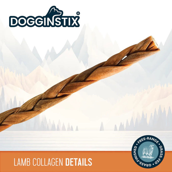 Dogginstix Braided Lamb Collagen Dog Chew – Long Lasting, Digestible, High Protein Rawhide Alternative - DG2L - 12"L - Lamb - 1 ct - 7