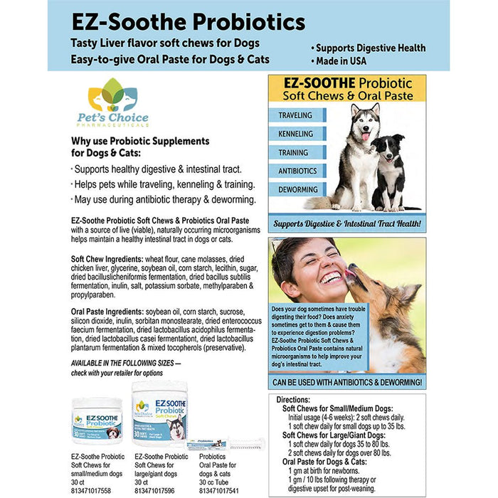 EZ - Soothe Probiotic Soft Chews, Small to Medium Dog, 30 ct - 015PC-01755 - Chicken - Jar - 6