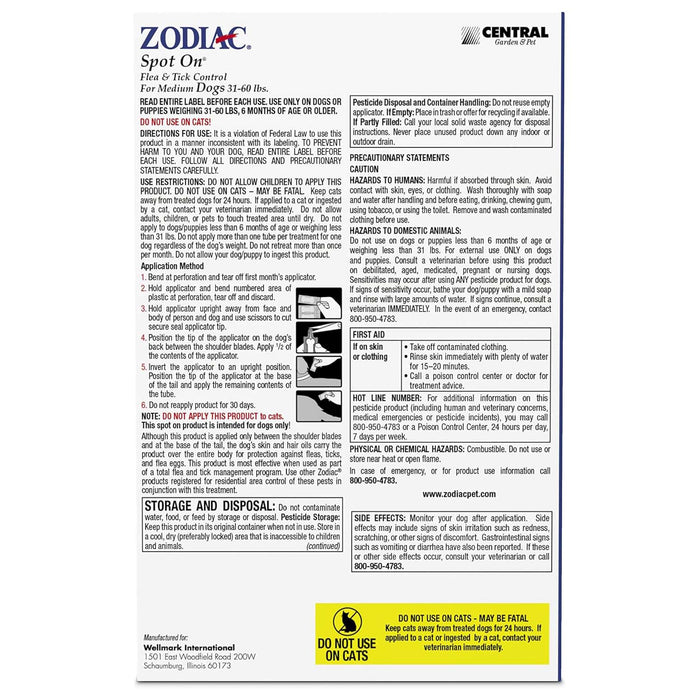 Zodiac Spot On Flea & Tick Control for Dogs & Puppies