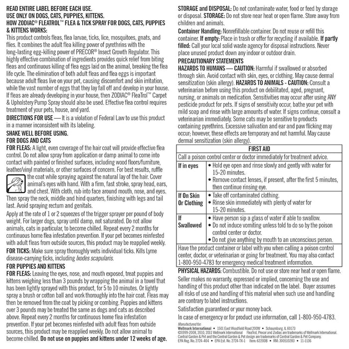 Zodiac Flea & Tick Spray for Dogs, Cats, Puppies & Kittens, 16 oz