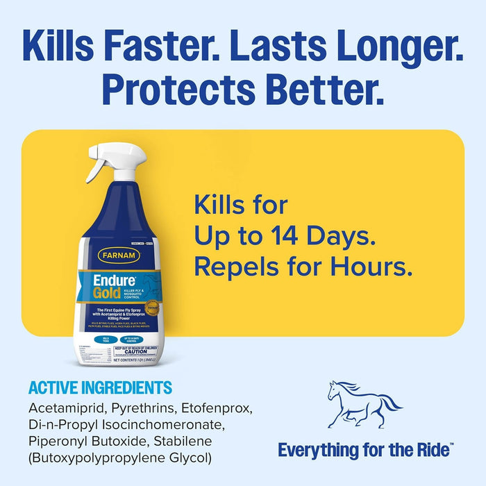 Farnam Endure Gold Killer Fly & Mosquito Spray for Horses - FAZA - 32 oz Spray - 3